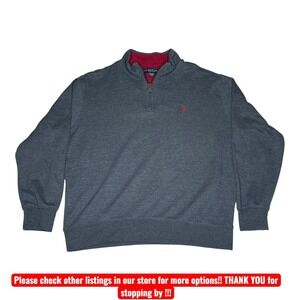 US Polo Assn Sweater Mens XL Gray Red Quarter Zip Pullover Classic Casual